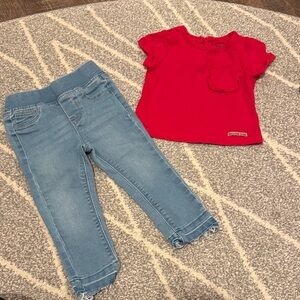 Hudson Jeans Red Top and Blue Jeans Set